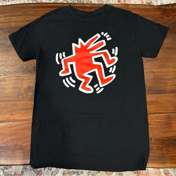 Keith Haring barking red dog black tee size small - Picture 2 of 6